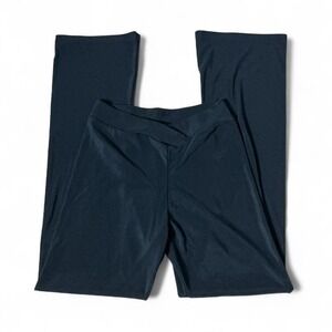 Y2K Funky Diva Black Nylon V-Cut Crossover Waist Bootcut Pants Womens Medium